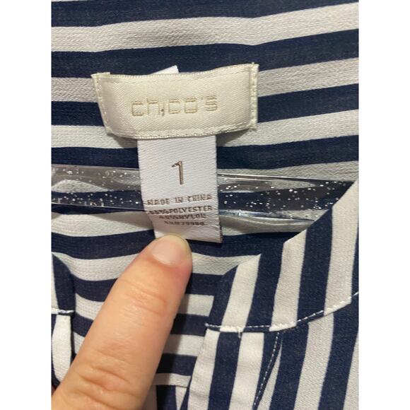 Chico's Long Sleeve Stiped Button Up Shirt Size M Coastal Nautical - Picture 2 of 6